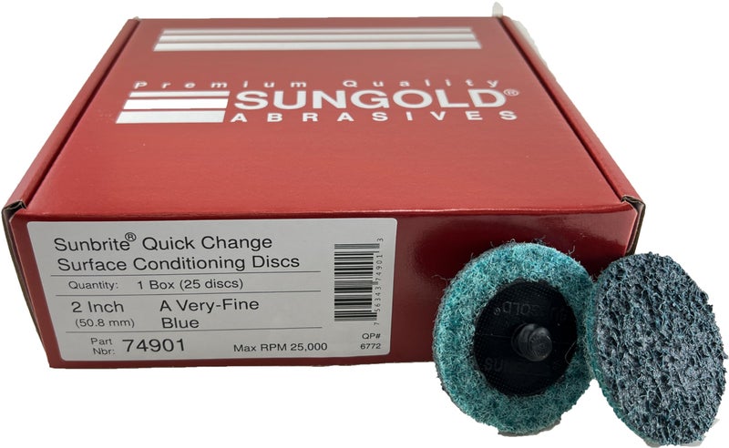 Sungold Abrasives 74901 Very-Fine Non Woven Surface Conditioning R-Type Quick Change Disc, 2-Inch, Blue (25/box) - Image 2